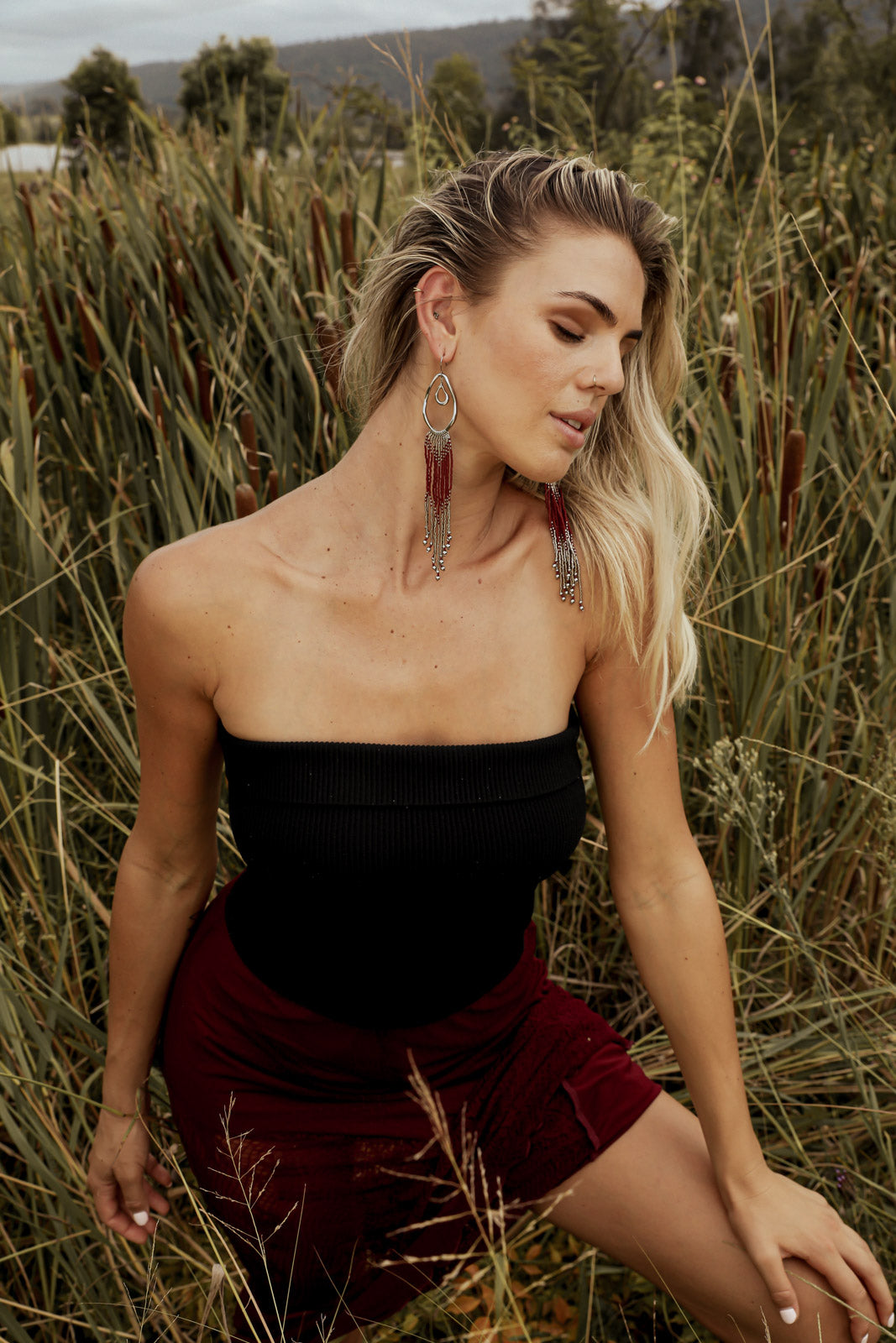 SEKHMET Fringe Earrings - Steel