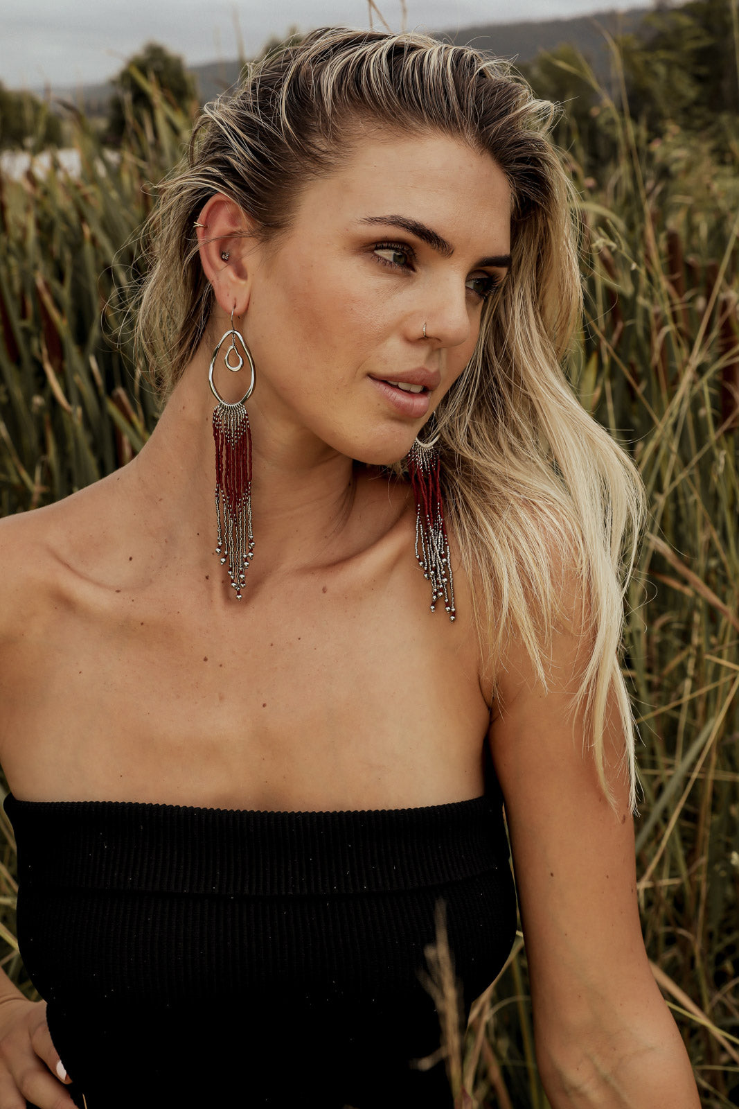 SEKHMET Fringe Earrings - Steel